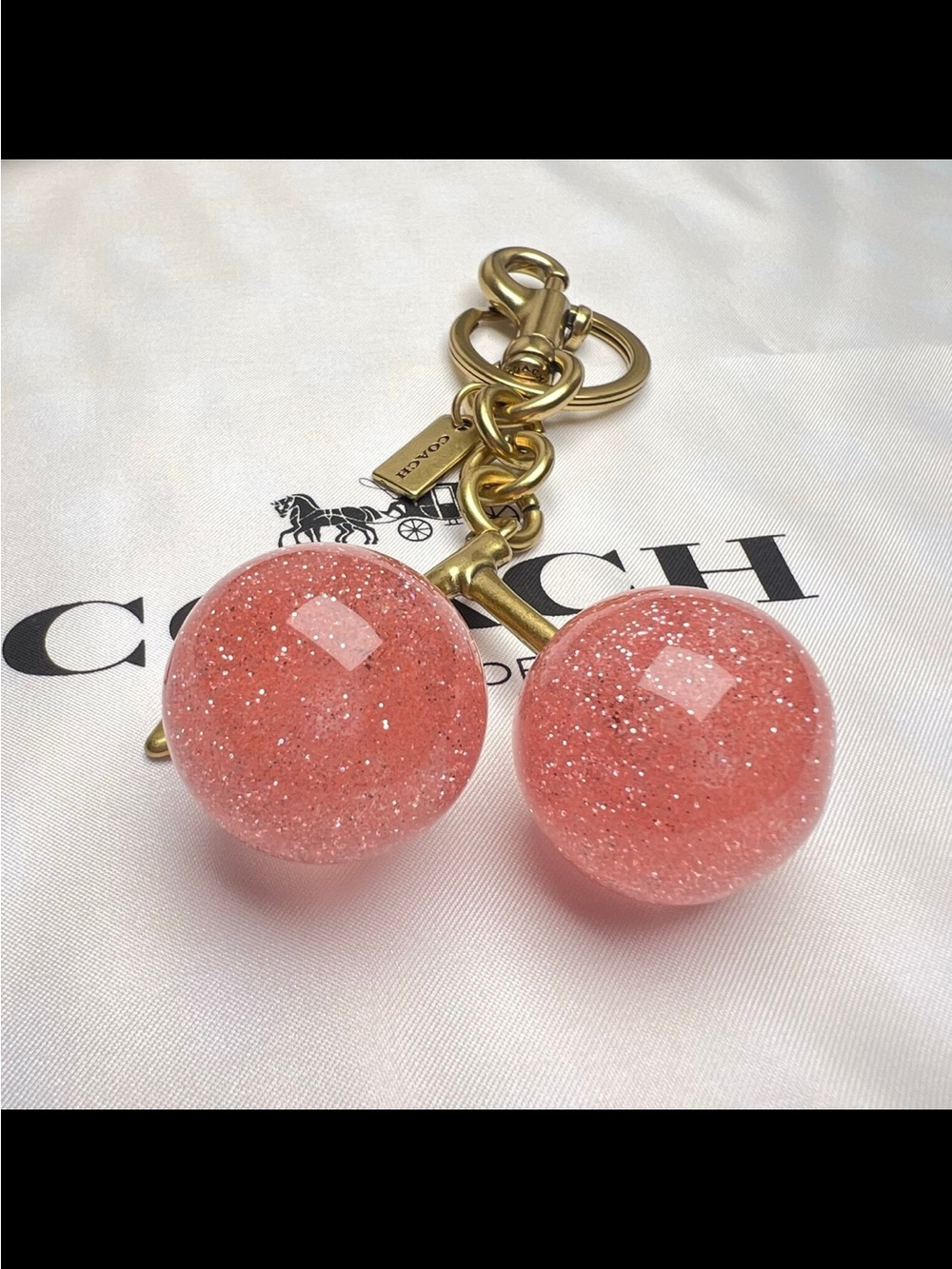 COACH Pink Glitter Cherry Key Charm with Gold Hardware - Picture 4 of 7